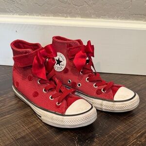 Converse All Star Polka Dots and Bow Red High-Tops with Ribbon Accents